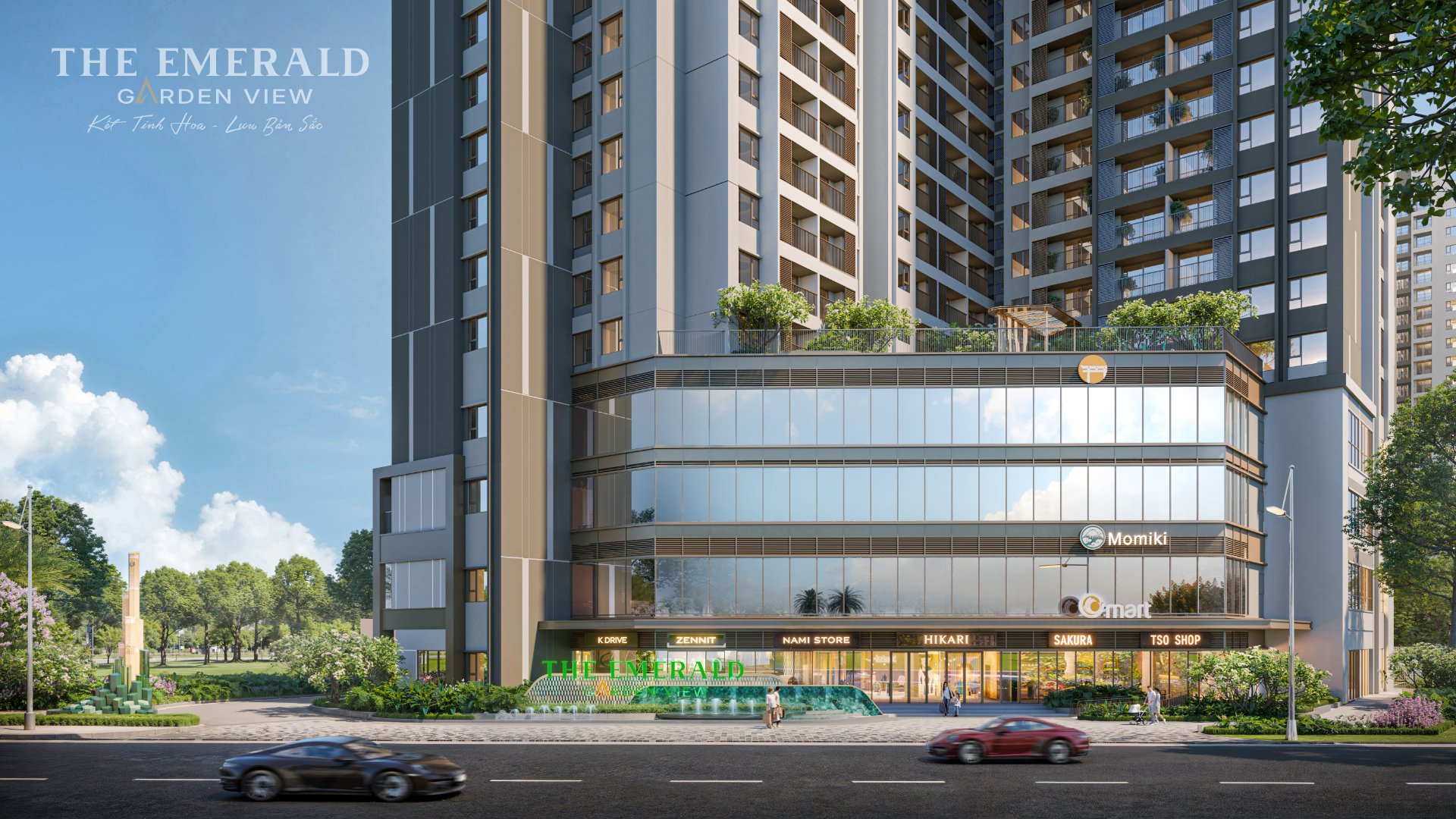 Phối cảnh mặt tiền và khu thương mại tại dự án The Emerald Garden View
