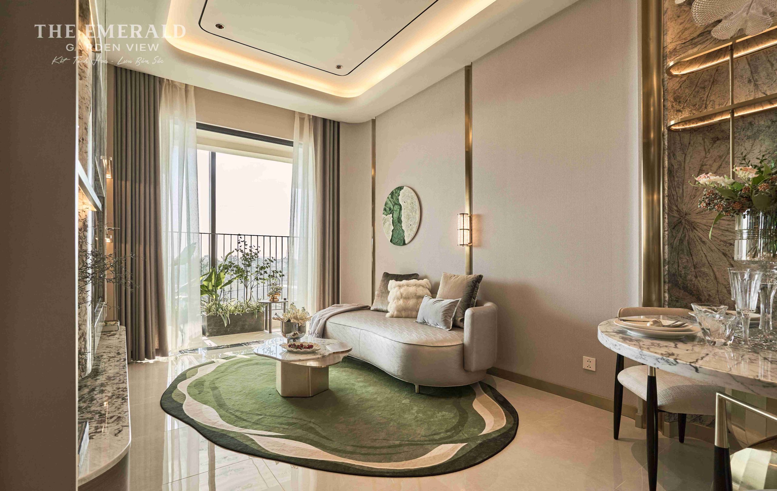 Phòng khách với thiết kế hiện đại tại dự án The Emerald Garden View