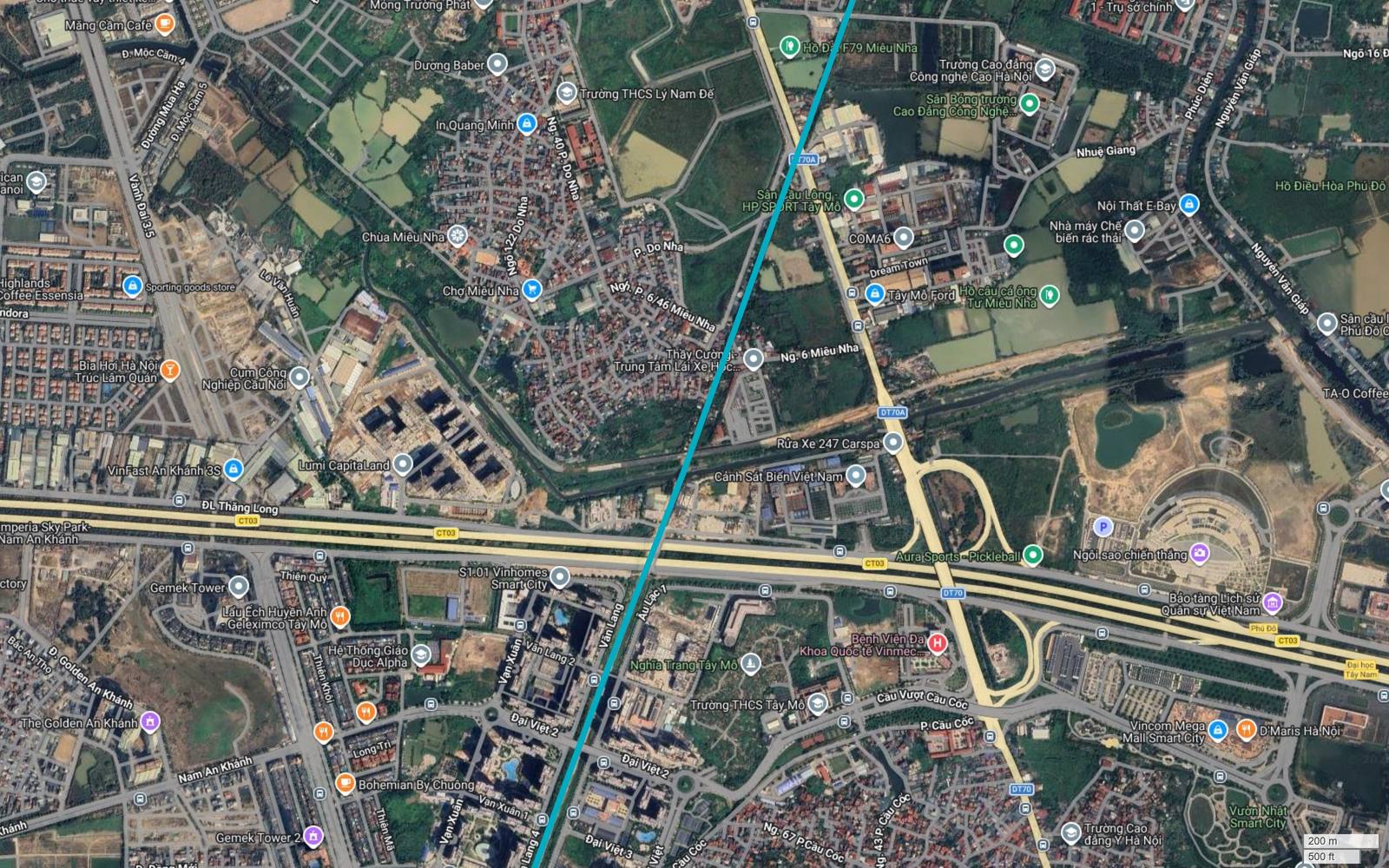 Bản đồ vệ tinh metro số 6 Hà Nội cắt Đại lộ Thăng Long CT03 tại Tây Mỗ, cạnh Vinhomes Smart City, Vinmec và Bảo tàng Lịch sử Quân sự Việt Nam